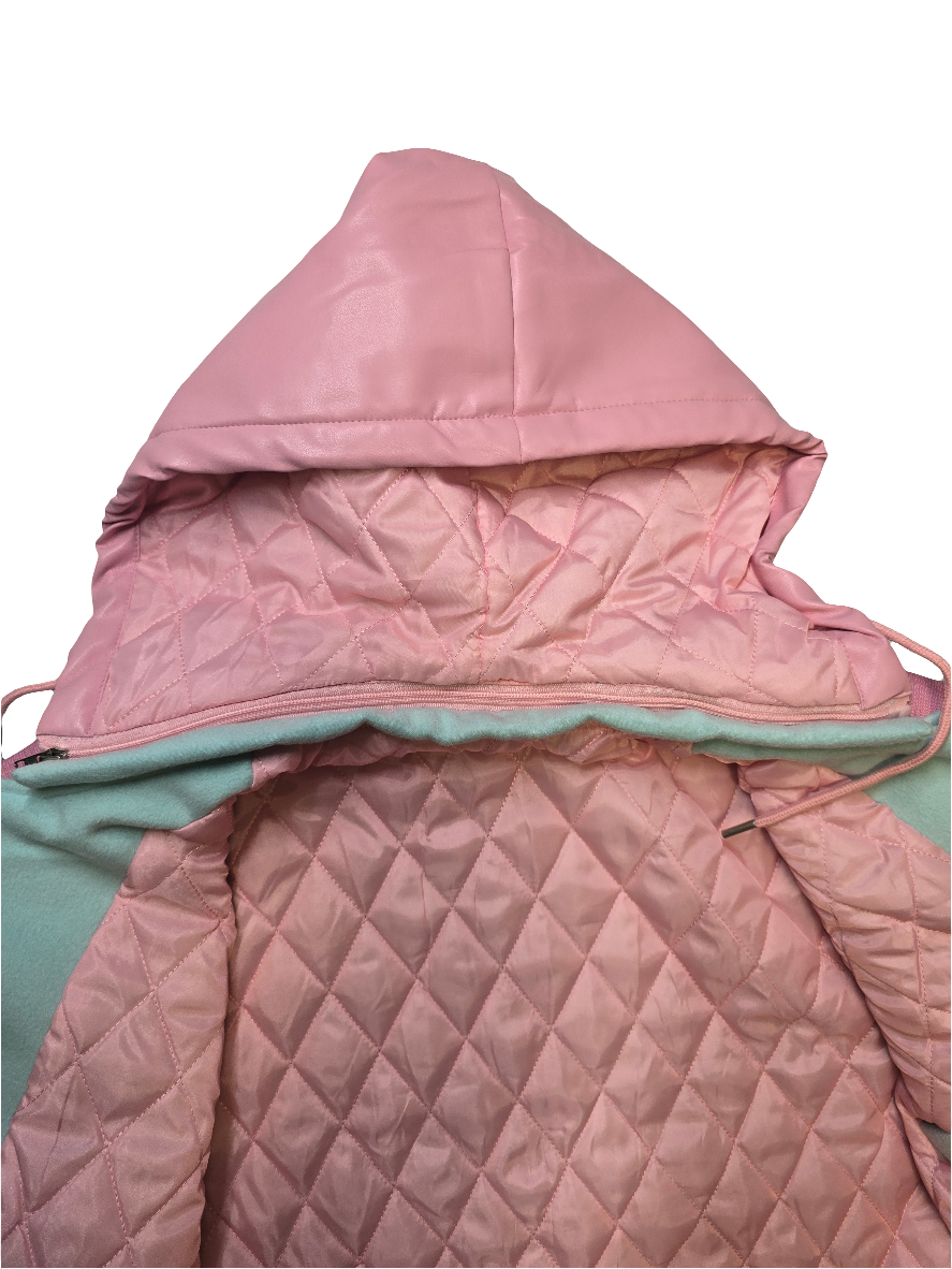 Shy female varsity jacket