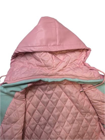 Shy female varsity jacket